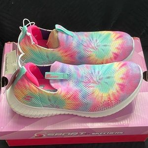 Skechers Sport Idina Pink Tie Dye Slip On Sneakers Running Shoes little Girls 2